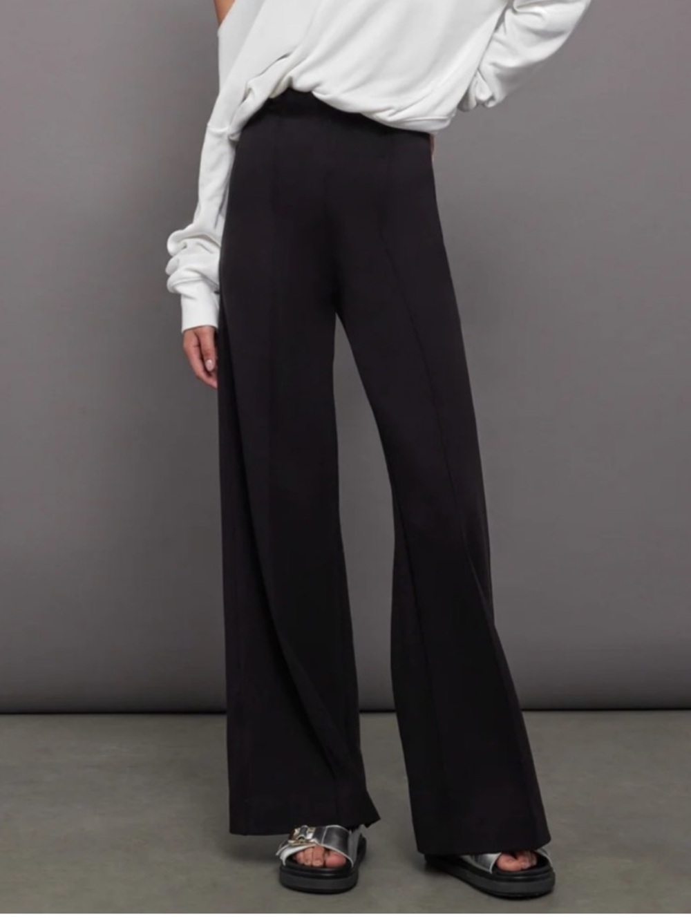 CARBON38 High Waisted Scuba Pant black Flare Wide Leg